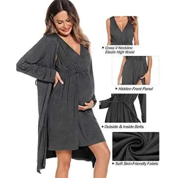 SWOMOG Women's Maternity Robes Labor Delivery Sleeveless Nursing Nightgown 2 Piece Pregnancy Pajamas Breastfeeding Gown Sleepwear Postpartum Bathrobes
