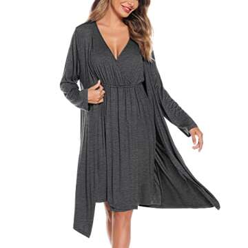 SWOMOG Women's Maternity Robes Labor Delivery Sleeveless Nursing Nightgown 2 Piece Pregnancy Pajamas Breastfeeding Gown Sleepwear Postpartum Bathrobes