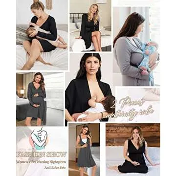 SWOMOG Women's Maternity Robes Labor Delivery Sleeveless Nursing Nightgown 2 Piece Pregnancy Pajamas Breastfeeding Gown Sleepwear Postpartum Bathrobes
