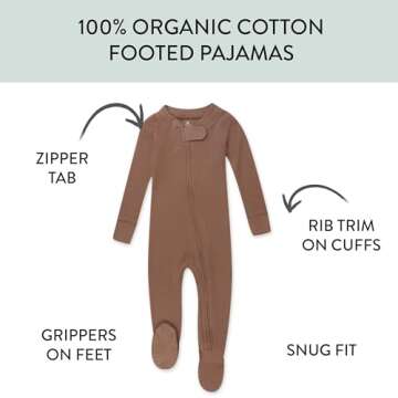 HonestBaby Unisex Kid's Non-Slip Footed Pajamas One-Piece Sleeper Jumpsuit Zip-Front PJs 100% Organi...