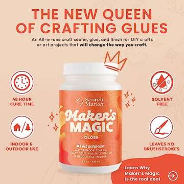 SCORCH MARKER - Maker’s Magic Sealer, All Purpose Glue, Waterbase Glue, Sealer, & Finish for Decoupage, DIY Crafts, & Art Projects, Craft Glue, w/Quickest Dry & Cure Time, Gloss Finish, 8Oz (1 Pack)