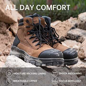 ANDANDA Work Boots for Men Lightweight Breathable Safety Steel Toe Boots for Men Puncture Proof Indestructible and Non-Slip Resistant Work Shoes for Men