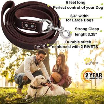 ADITYNA Leather Dog Leash 6 ft x 3/4 inch - Soft, Strong, Heavy Duty for Large & Medium Breeds - Dog...