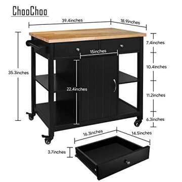 ChooChoo Kitchen Island on Wheels with Storage and Drawers