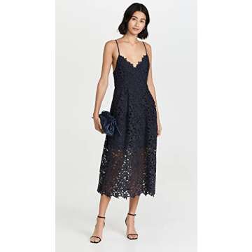 ASTR the label womens Astr Women's Sleeveless Lace Fit & Flare Midi Dress, Navy, Small US