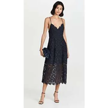 ASTR the label womens Astr Women's Sleeveless Lace Fit & Flare Midi Dress, Navy, Small US