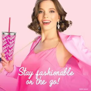 Dragon Glassware x Barbie Vacuum Insulated Tumbler with Lid and Straw - 16 oz Tumbler Cup with 2 Straws - Stainless Steel Cup for Water, Iced Tea - Classic