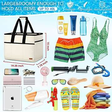 Lubardy Beach Bag for Women Large Beach Bags Waterproof Sandproof with Bottom Board Beach Tote Bag for Work/Travel/Swim/Pool (Large-40L-Beige)