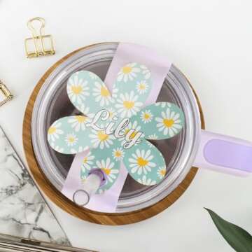 PYD Life 10 PCS Sublimation Acrylic Name Plates Holder Blanks 2.8" x 3.2" Flower for H2.0 Stanley 40...