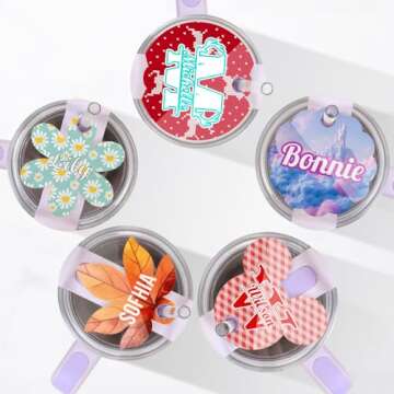 PYD Life 10 PCS Sublimation Acrylic Name Plates Holder Blanks 2.8" x 3.2" Flower for H2.0 Stanley 40 OZ Tumblers Personalized Name Tag Customized Designs for Stanley Cup