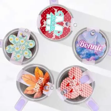 PYD Life 10 PCS Sublimation Acrylic Name Plates Holder Blanks 2.8" x 3.2" Flower for H2.0 Stanley 40 OZ Tumblers Personalized Name Tag Customized Designs for Stanley Cup