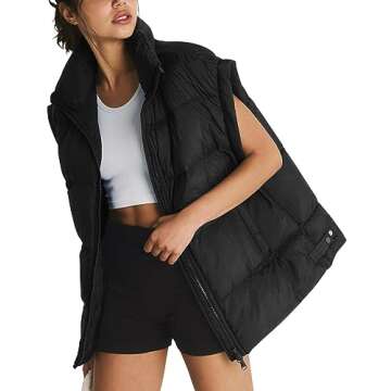 Lingswallow Womens Puffer Vest Oversized Puffer Jacket Coat Outerwear Sleeveless Stand Collar Vest f...
