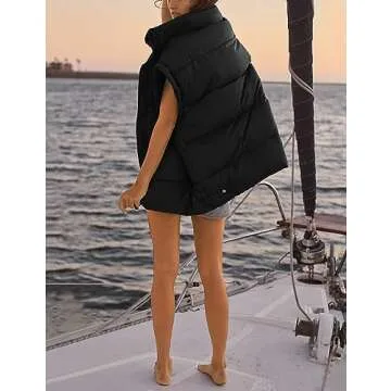 Lingswallow Womens Puffer Vest Oversized Puffer Jacket Coat Outerwear Sleeveless Stand Collar Vest for Women 2024 Trendy
