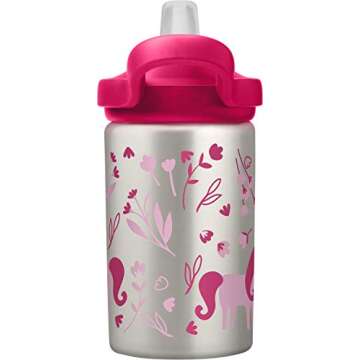 CamelBak eddy+ Kids Water Bottle with Straw, Single Wall Stainless Steel - Leak-Proof when Closed, 14oz, Unicorn & Blooms