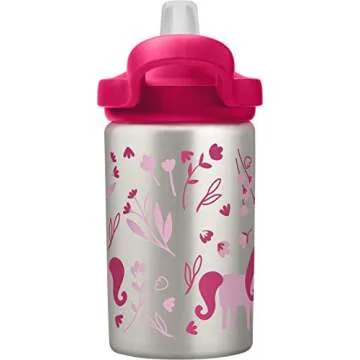 CamelBak eddy+ Kids Water Bottle with Straw, Single Wall Stainless Steel - Leak-Proof when Closed, 14oz, Unicorn & Blooms