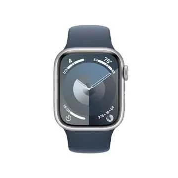 Apple Watch Series 9 [GPS 41mm] Smartwatch with Silver Aluminum Case with Storm Blue Sport Band S/M....