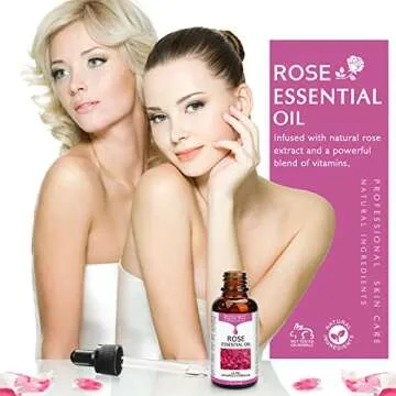 Rose Essential Oil, Face Rose Oil, Moisturizer Rose Oil, Anti Ageing & Anti Wrinkle Serum, Rose Oil for Face, Skin Care, 1 FL.OZ (30ml)
