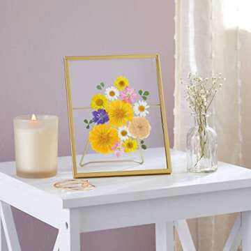Juvale 8 Pack Gold 5x7 Floating Glass Picture Frames for Tabletop, Pressed Flowers, Home Decor