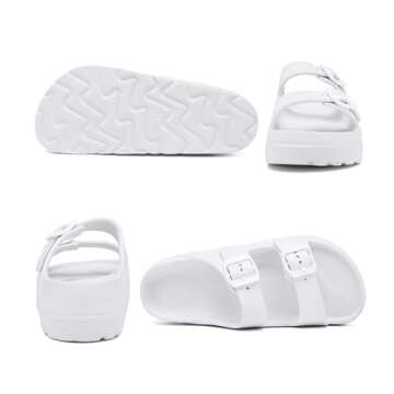 Women's White Platform Sandals with Arch Support, Adjustable Two Strap Thick Soles Sandal, Comfort L...