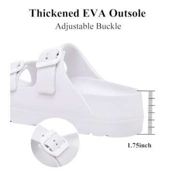 Women's White Platform Sandals with Arch Support, Adjustable Two Strap Thick Soles Sandal, Comfort Lightweight Slides Beach Home and Street