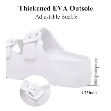 Women's White Platform Sandals with Arch Support, Adjustable Two Strap Thick Soles Sandal, Comfort Lightweight Slides Beach Home and Street