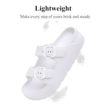 Women's White Platform Sandals with Arch Support, Adjustable Two Strap Thick Soles Sandal, Comfort Lightweight Slides Beach Home and Street