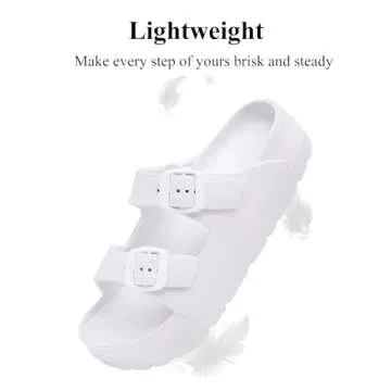 Women's White Platform Sandals with Arch Support, Adjustable Two Strap Thick Soles Sandal, Comfort Lightweight Slides Beach Home and Street