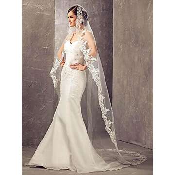 Elegant Unsutuo Cathedral Wedding Veil with Lace Applique