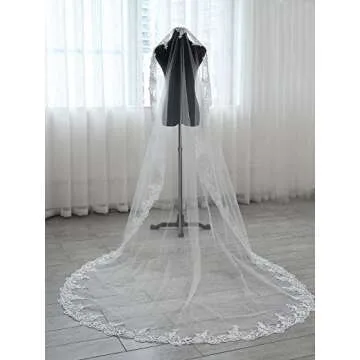 Elegant Unsutuo Cathedral Wedding Veil with Lace Applique