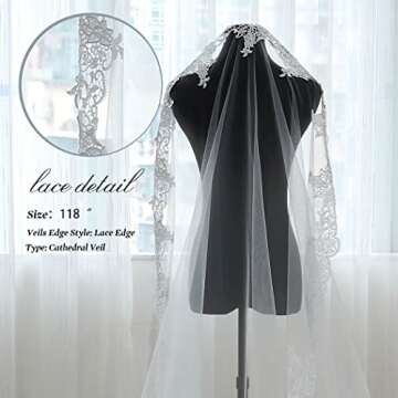 Elegant Unsutuo Cathedral Wedding Veil with Lace Applique