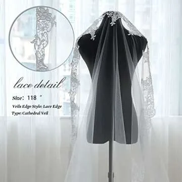 Elegant Unsutuo Cathedral Wedding Veil with Lace Applique