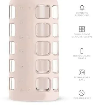purifyou Borosilicate Glass Water Bottles with Volume Markers
