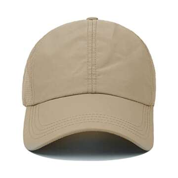 HGGE Womens Criss Cross Ponytail Baseball Cap Adjustable High Messy Bun Ponycap Trucker Hats Quick Drying Mesh Dad Hat for Outdoor Sports Travel Camel