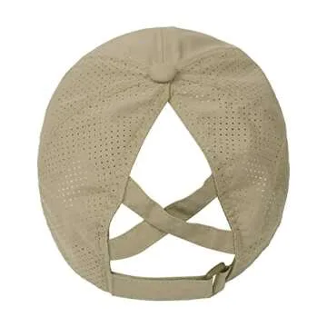 HGGE Womens Criss Cross Ponytail Baseball Cap Adjustable High Messy Bun Ponycap Trucker Hats Quick Drying Mesh Dad Hat for Outdoor Sports Travel Camel