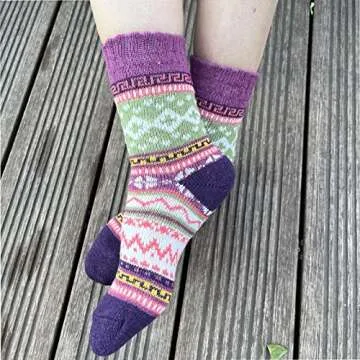 Fraobbg 5 Pairs Vintage Winter Women Socks Warm Thick Knitted Soft Wool Socks Christmas Gifts Cozy Crew Socks