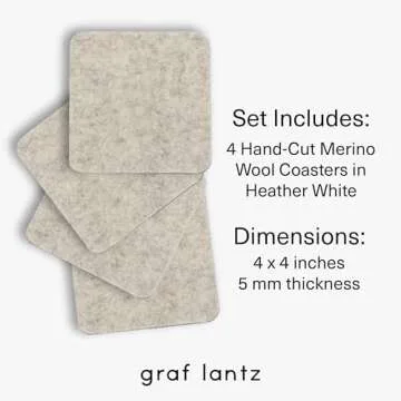 Graf Lantz - Bierfilzl Felt Coasters - Square - 100% Merino Wool - Moisture Wicking - Heat Resistant - Sustainable - Home Decor - Housewarming Gift - 4 Coaster Set - 4" x 4" x 5 mm - Heather White