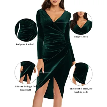Elegant HUHOT Emerald Green Wrap Dress for Parties
