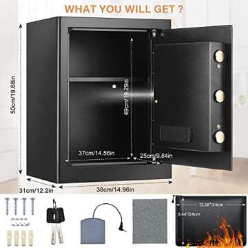 2.2 Cubic Large Fireproof Safe Box with Fireproof Waterproof Document Bag, Personal Home Security Safe with Removable Shelf, Combination Lock Box for Money Shotgun Jewelry Documents Christmas Gift