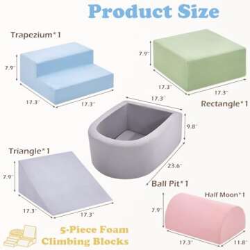 Climbing Toys for Toddlers 1-3, Foam Climbing Blocks and Ball Pit for Baby, 5-Piece Soft Foam Toddle...