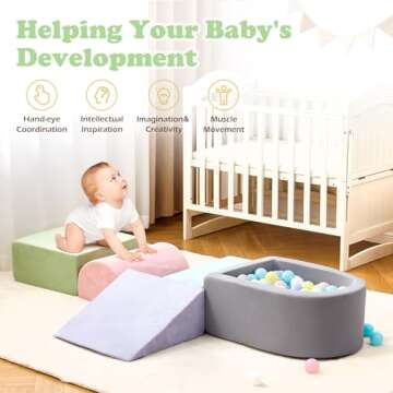 Climbing Toys for Toddlers 1-3, Foam Climbing Blocks and Ball Pit for Baby, 5-Piece Soft Foam Toddlers Climbing Toys,Climbing Crawling Toys Soft Foam Blocks Activity Play Set(Balls not Included)