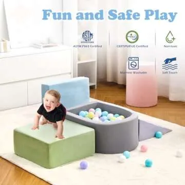 Climbing Toys for Toddlers 1-3, Foam Climbing Blocks and Ball Pit for Baby, 5-Piece Soft Foam Toddlers Climbing Toys,Climbing Crawling Toys Soft Foam Blocks Activity Play Set(Balls not Included)