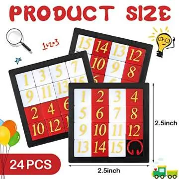 24-Piece 15 Puzzle Number Slide Puzzle Set - Brain Teaser and IQ Educational Toy for Teens and Adult...