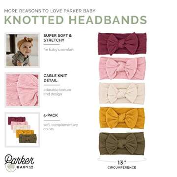 Parker Baby Girl Headbands - 5 Pack of Cable Knit Nylon Bows for Girls -"Matilda Set"