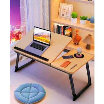 Adjustable Laptop Desk for Bed,Bed Table for Laptop,Laptop Stand for Bed,Lap Desk for Laptop,Foldable Bed Desk for Laptop and Writing,Portable Bed Tray Table with Cup Holder,Laptop Bed Tray Table