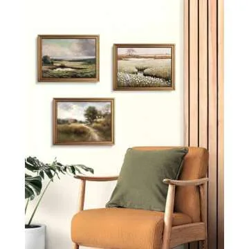 Framed Vintage Wall Art Classical French Landscape Painting Wildflowers Field Canvas Wall Art Print Kitchen Living Room Wall Decor (Flower Field, 10L x 8W)