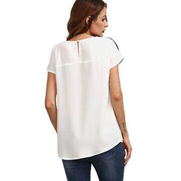 ROMWE Women's Color Block Blouse Short Sleeve