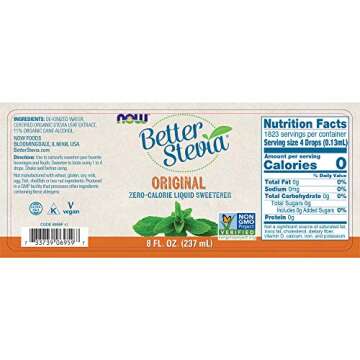 NOW Foods BetterStevia Original Zero-Calorie Liquid Sweetener, Keto Friendly, Suitable for Diabetics...