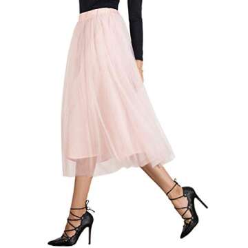 Joeoy Women's Tulle Midi Skirt in S Pink for All Occasions
