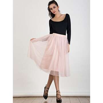 Joeoy Women's Tulle Midi Skirt in S Pink for All Occasions