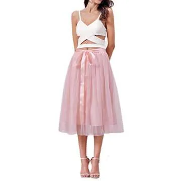 Joeoy Women's Tulle Midi Skirt in S Pink for All Occasions